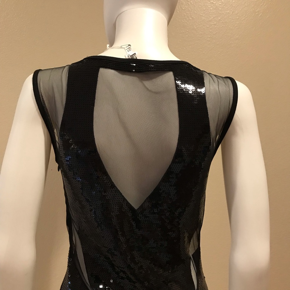 Black Sequins Mini Dress NEW Womens Size XS Extra Small Mesh Party Club Chic - Picture 10 of 14